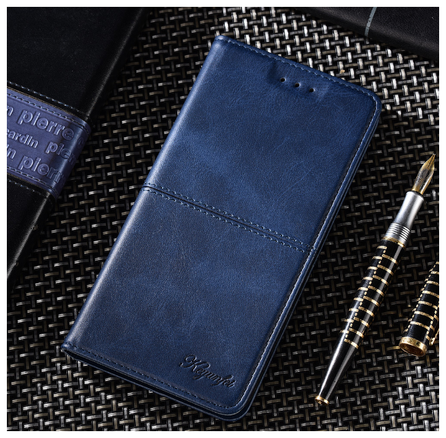 Чехол-книжка MyPads для Xiaomi Mi6 из качественной импортной кожи прошитый элегантной прострочкой Ретро синий с магнитной крышкой