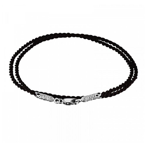 Шнурок шелковый чёрный с серебряным замком для подвески ИП Игнатова В.Г.. Цвет: черный