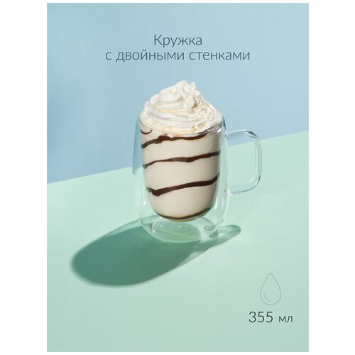 Limpid Side, Прозрачная кружка с двойными стенками, Стеклянная чашка с двойным стеклом и двойным дном, 355 мл.