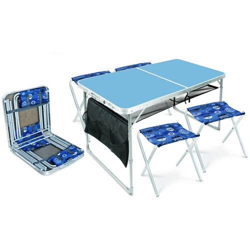 Набор: стол складной + 4 стула дачных складных ССТ-К3/4 голубой джинс