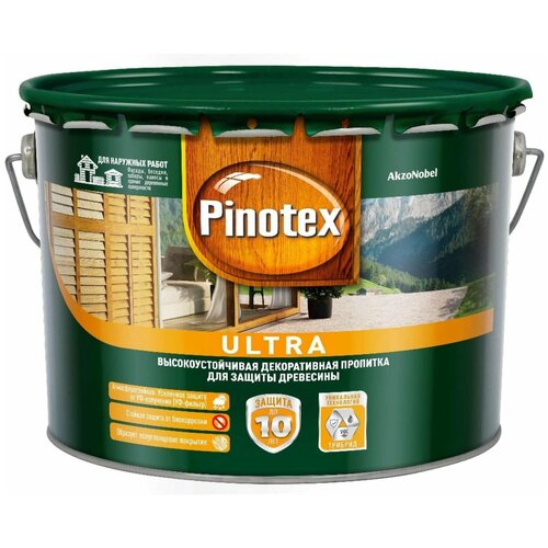 Тиксотропный антисептик PINOTEX ULTRA NW УФ защита, сосна 9л 5353898 pinotex ultra nw антисептик тиксотропный уф защита база под колеровку 2 5л 5803609