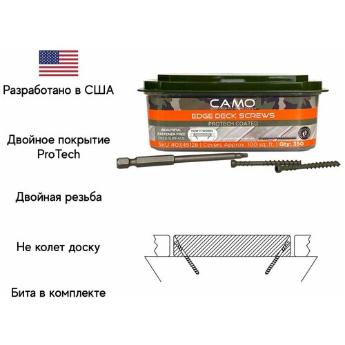 Саморезы CAMO ProTech C4 48 mm 350 шт для скрытого монтажа террас и фасадов, углеродистая сталь, полимерное покрытие