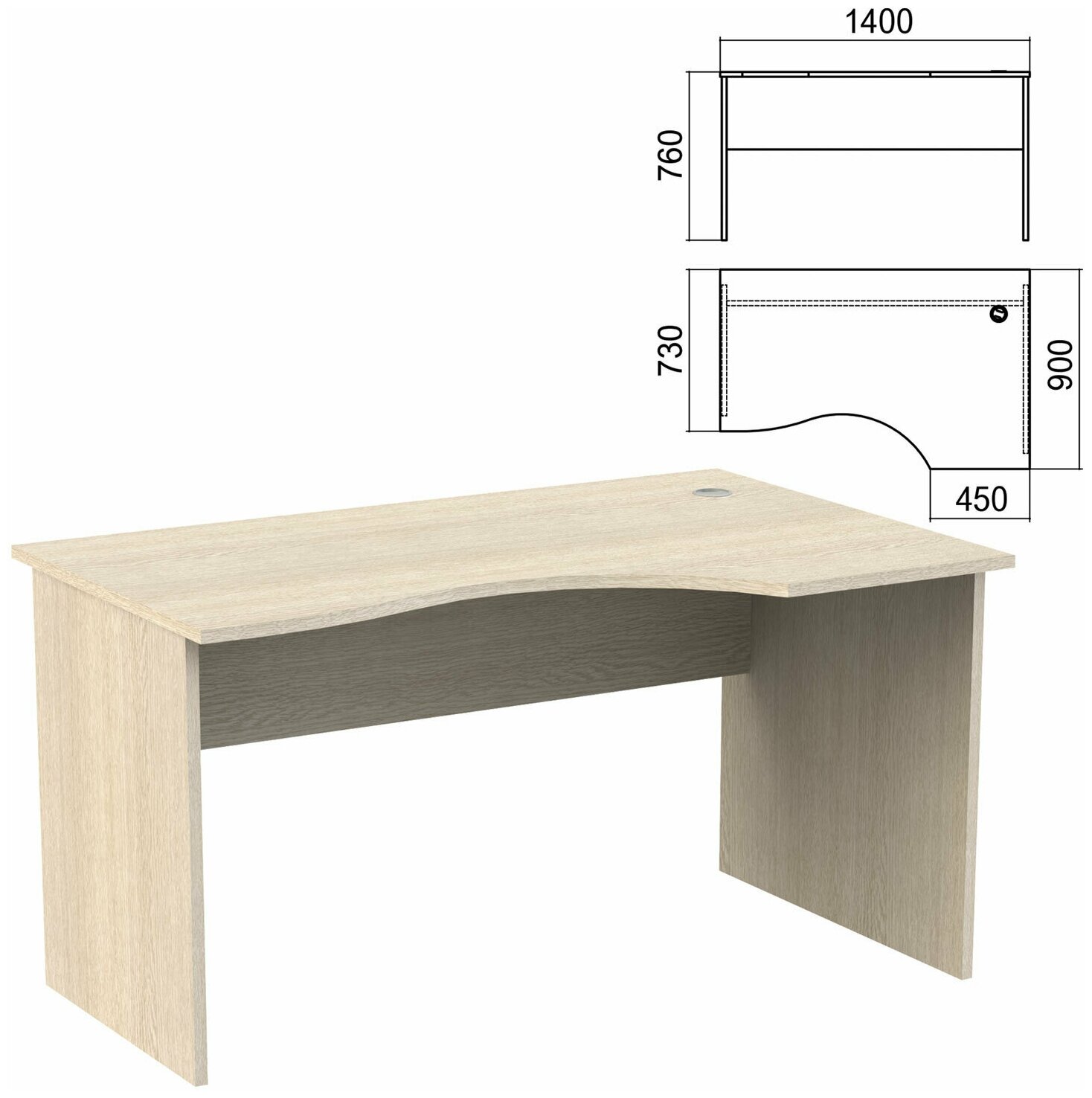 Стол эргономичный "Арго", 1400х900х760 мм, правый, ясень шимо (комплект)