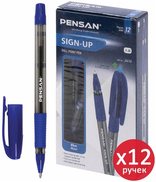 Ручка шариковая Pensan Sign-Up, синяя, Выгодная Упаковка, Комплект 12 штук, линия письма 0,8 мм, 880185