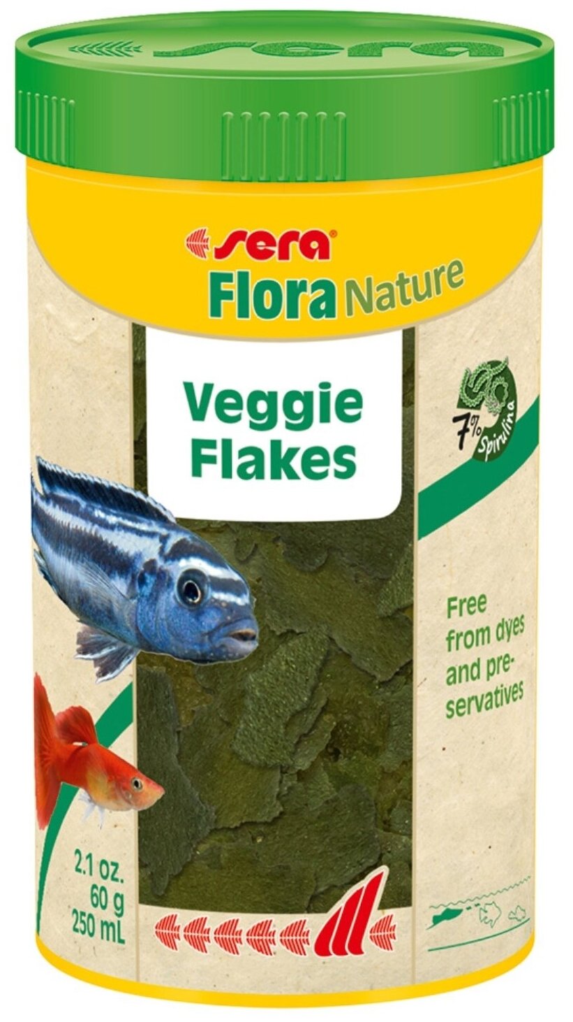 Корм для травоядных декоративных рыб Flora Nature растительный, в хлопьях, 250 мл, 60 гр