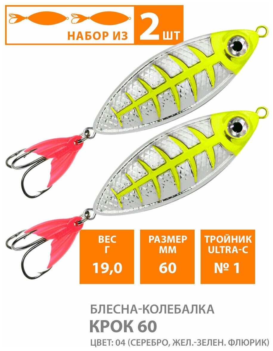 Блесна колебалка для рыбалки AQUA Крок 60mm 19g цвет 04 2шт