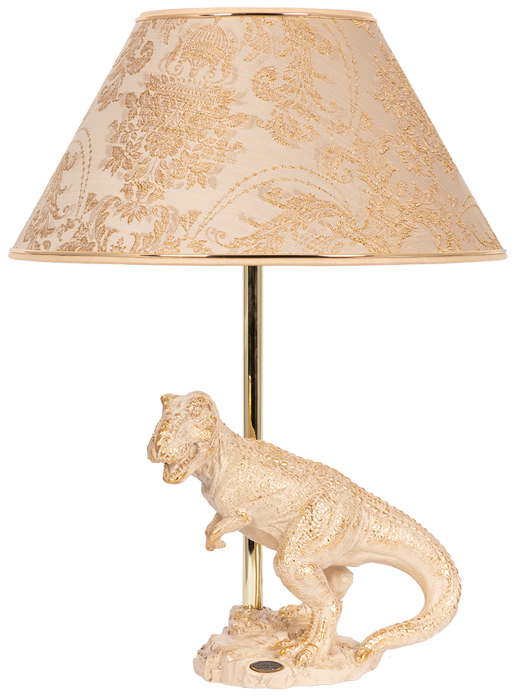 Настольная лампа Bogacho Динозавр Тирекс кремовая с абажуром светло бежевого цвета цвета ручная работа