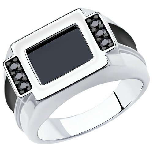 фото Кольцо diamant, серебро, 925 проба, родирование, эмаль, фианит, наношпинель, размер 19.5