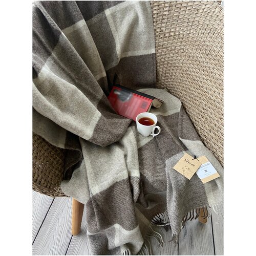 Плед шерстяной DROBE Комфорт Квадро 200х140, темно-коричневый в клетку