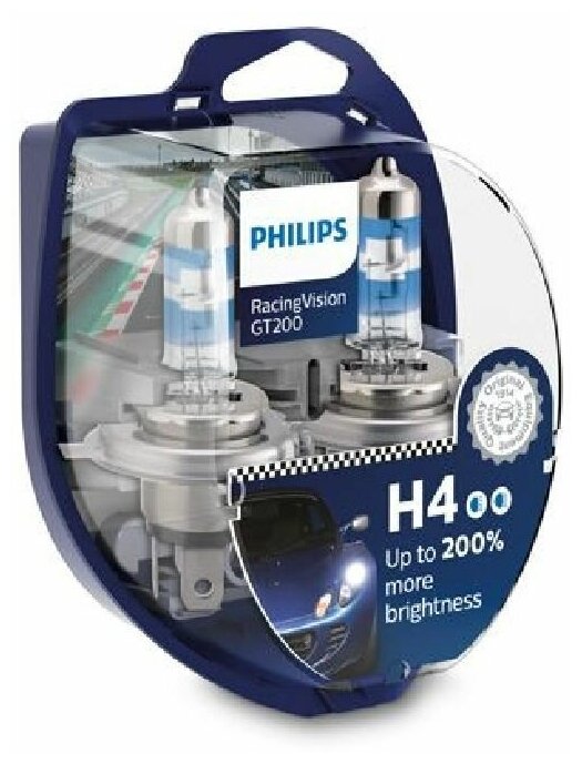 Philips Автолампа H4 (60/55W 12V) RacingVision GT200 2шт+ QR код подлинности 12342RGTS2
