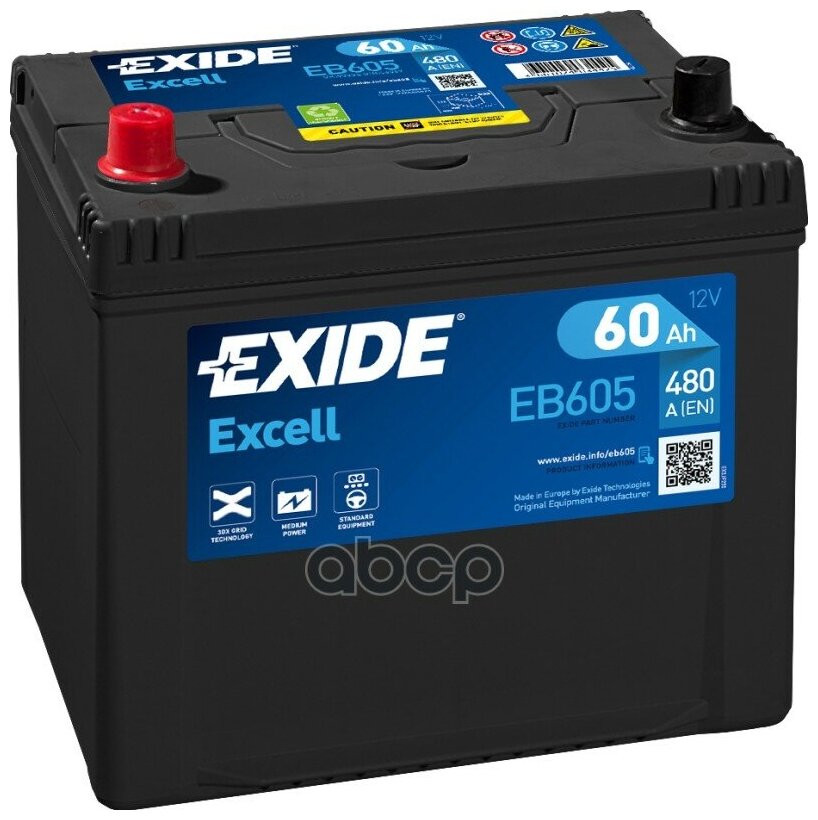 Exide Eb605 Excell_аккумуляторная Батарея! 19.5/17.9 Рус 60ah 480a 230/173/222 EXIDE арт. EB605