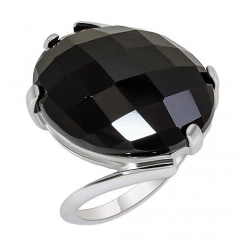 Кольцо НЕВСКИЙ-Т серебро, 925 проба, родирование, агат, размер 18.5, черный
