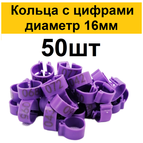 Меточные кольца с цифрами на лапу для кур (50шт) фиолетовый. Маркировочные метки для маркировки кольцевания курей несушек, фазанов, цыплят бройлеров