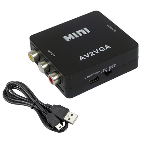 Адаптер-переходник с AV (RCA тюльпаны) на VGA + аудио, 1080P, AV2VGA для монитора, телевизора, ноутбука, компьютера, проектора / черный преобразователь адаптер конвертер hdtv to vga aux