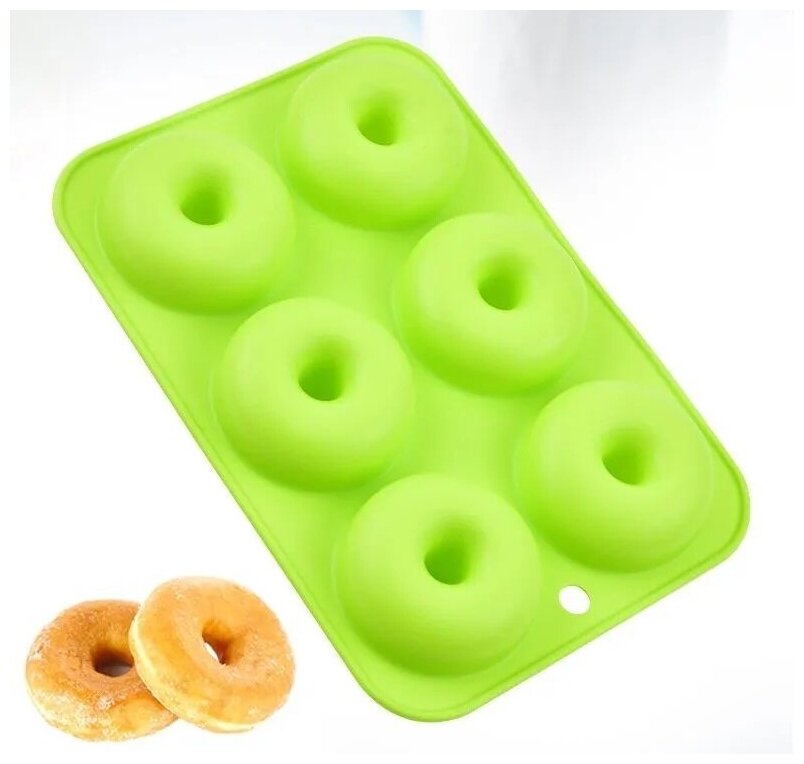 Силиконовая форма для выпечки пончиков. Цвет: зеленый - фотография № 4