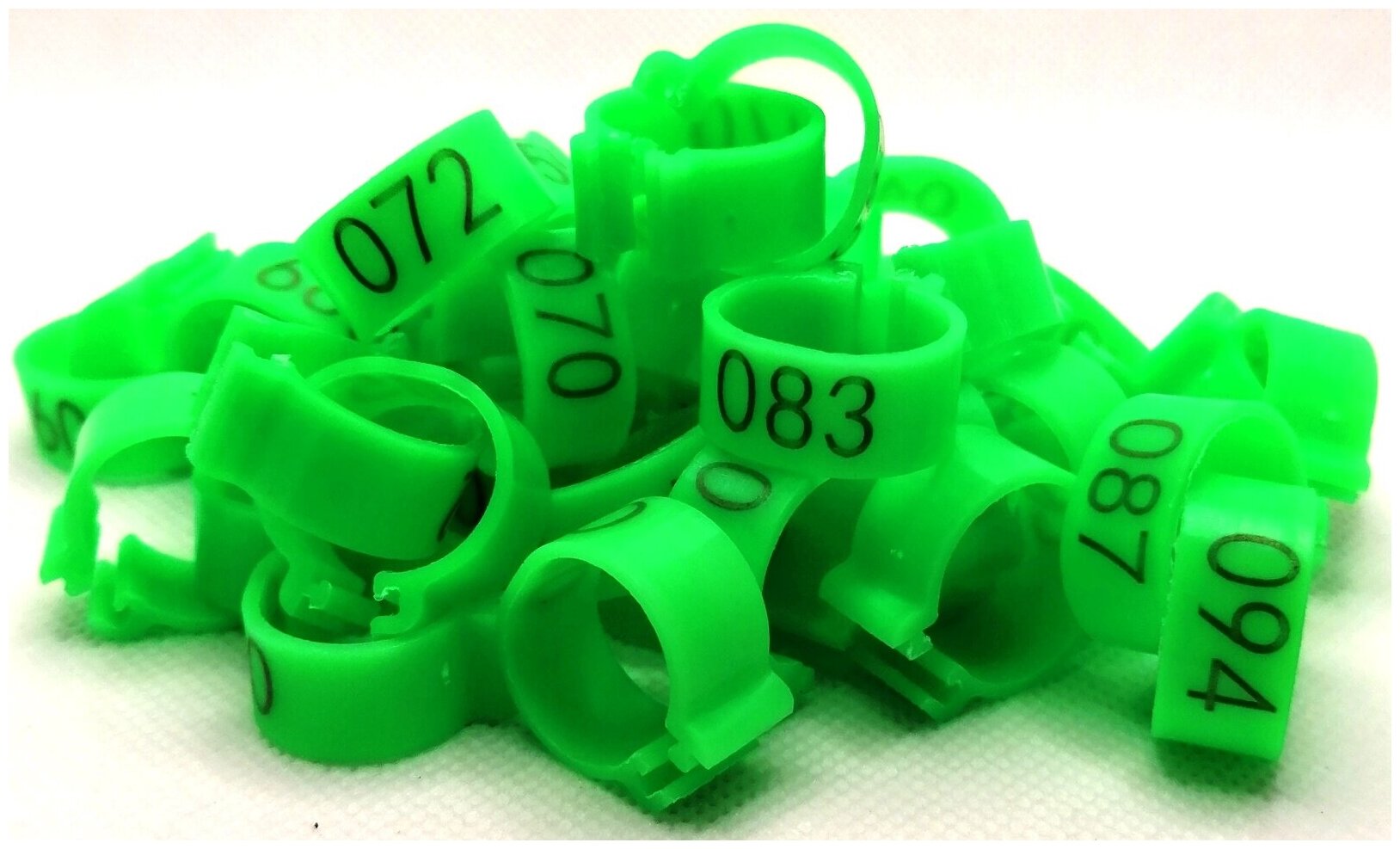 Меточные кольца с цифрами на лапу для кур (100шт) зеленый. Маркировочные метки для маркировки кольцевания курей несушек, фазанов, цыплят бройлеров - фотография № 2