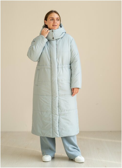 куртка  Modress демисезонная, удлиненная, силуэт свободный, утепленная, стеганая, размер 54, голубой