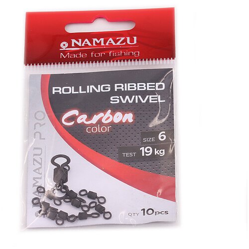 вертлюг namazu pro rolling ribbed swivel латунь цв carbon р 10 test 4 кг уп 10 шт 2000 Вертлюг Namazu Pro ROLLING RIBBED SWIVEL, латунь, цв. Carbon, р. 6, test-19 кг (уп. 10 шт.)/2000/