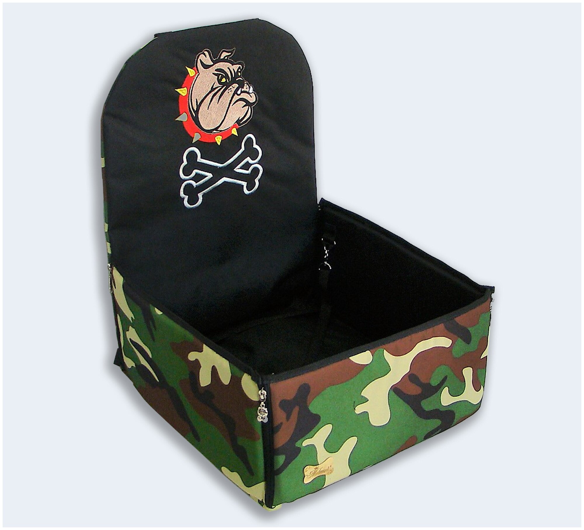 Автогамак для животных Melenni Стандарт Злой бульдог 3 зел камуфляж/черный, 45x45x57(высота спинки)x21(высота бортов)см.
