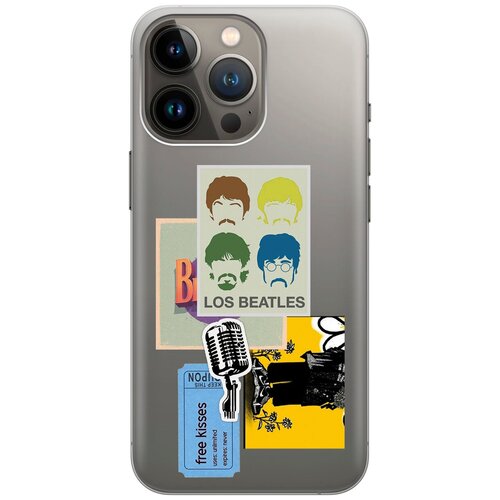 Силиконовый чехол на Apple iPhone 14 Pro / Эпл Айфон 14 Про с рисунком Beatles Stickers силиконовый чехол на apple iphone 14 эпл айфон 14 с рисунком beatles stickers