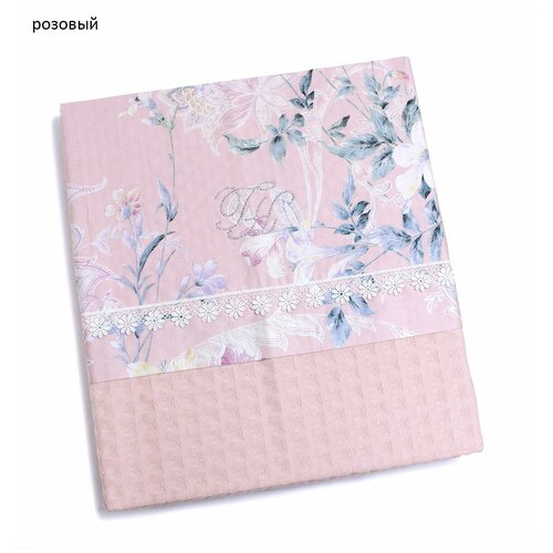 Вафельное покрывало пике с кружевом Hena Tivolyo (розовый), 160x220