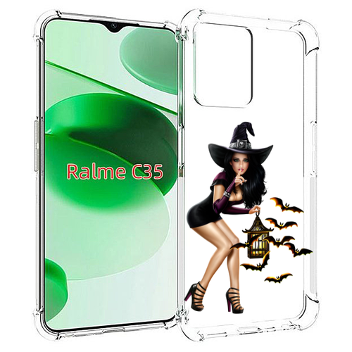 Чехол MyPads девушка-ведьма женский для Realme C35 / Narzo 50A Prime задняя-панель-накладка-бампер