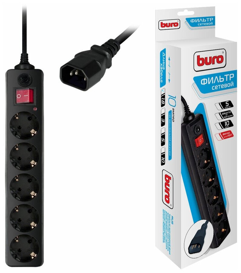 Сетевой фильтр Buro 1.8м. для ИБП черный 500SH-1.8-UPS-B - фотография № 9