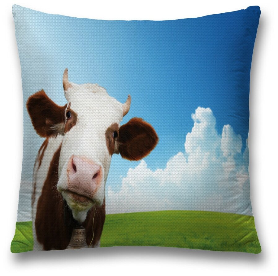 Наволочка декоративная на молнии, чехол на подушку JoyArty "Корова с колокольчиком" 45х45 см