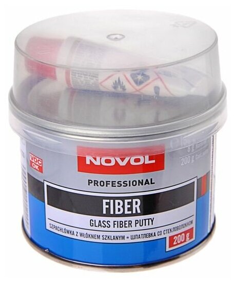 Шпатлевка автомобильная полиэфирная со стекловолокном Novol Professional Glass Fiber Putty банка 200г + отвердитель Betox-50PC туба 8г - 1220