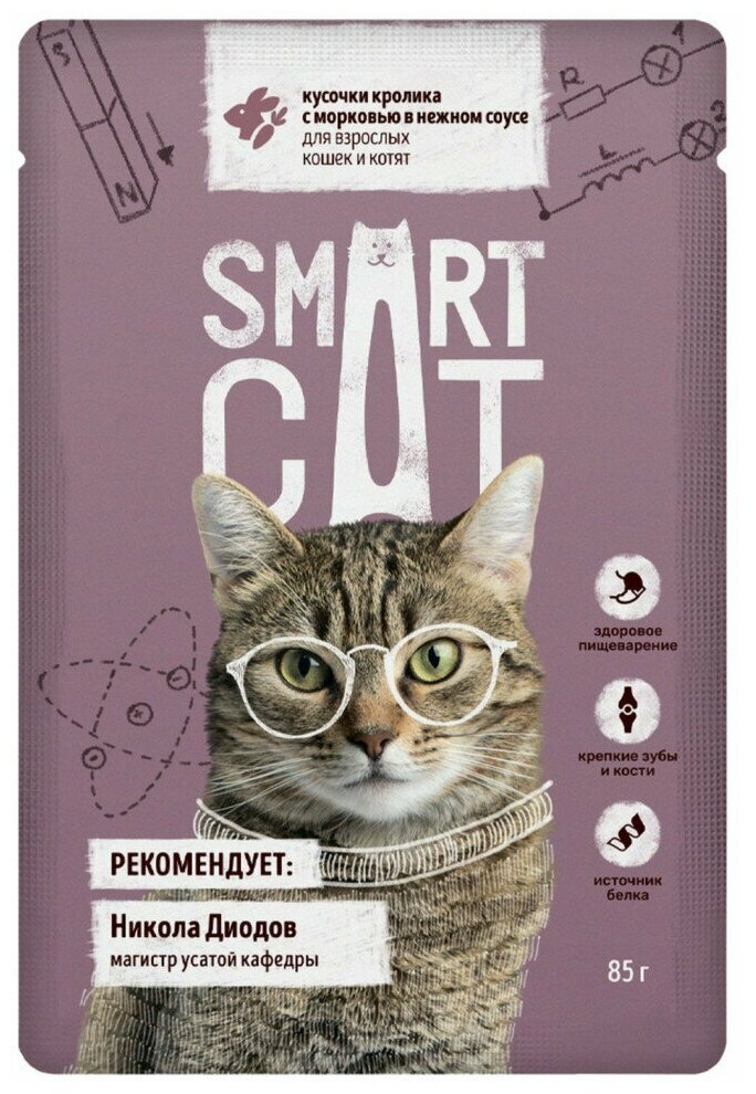 Корм Smart Cat (в соусе) для кошек и котят, с кролик с морковью, 85 г x 25 шт - фотография № 1
