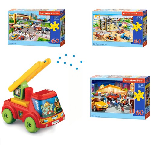 Пожарная машинка Бартек (900253)+ набор пазлов машинки 5+ Castorland на 60 деталей (B-066131.B-066223.B-066230)