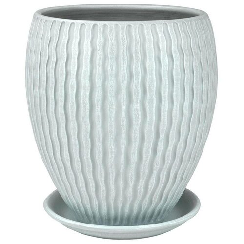 Горшок для цветов керамический с поддоном Мане конус №3 бело-серый 8л высокий (46-318) большой напольный + Дренаж 1л