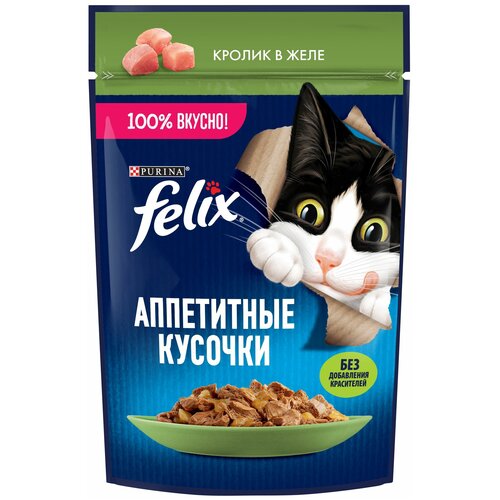 Влажный корм Felix Аппетитные кусочки для взрослых кошек, с кроликом в желе 75 г х 78 шт