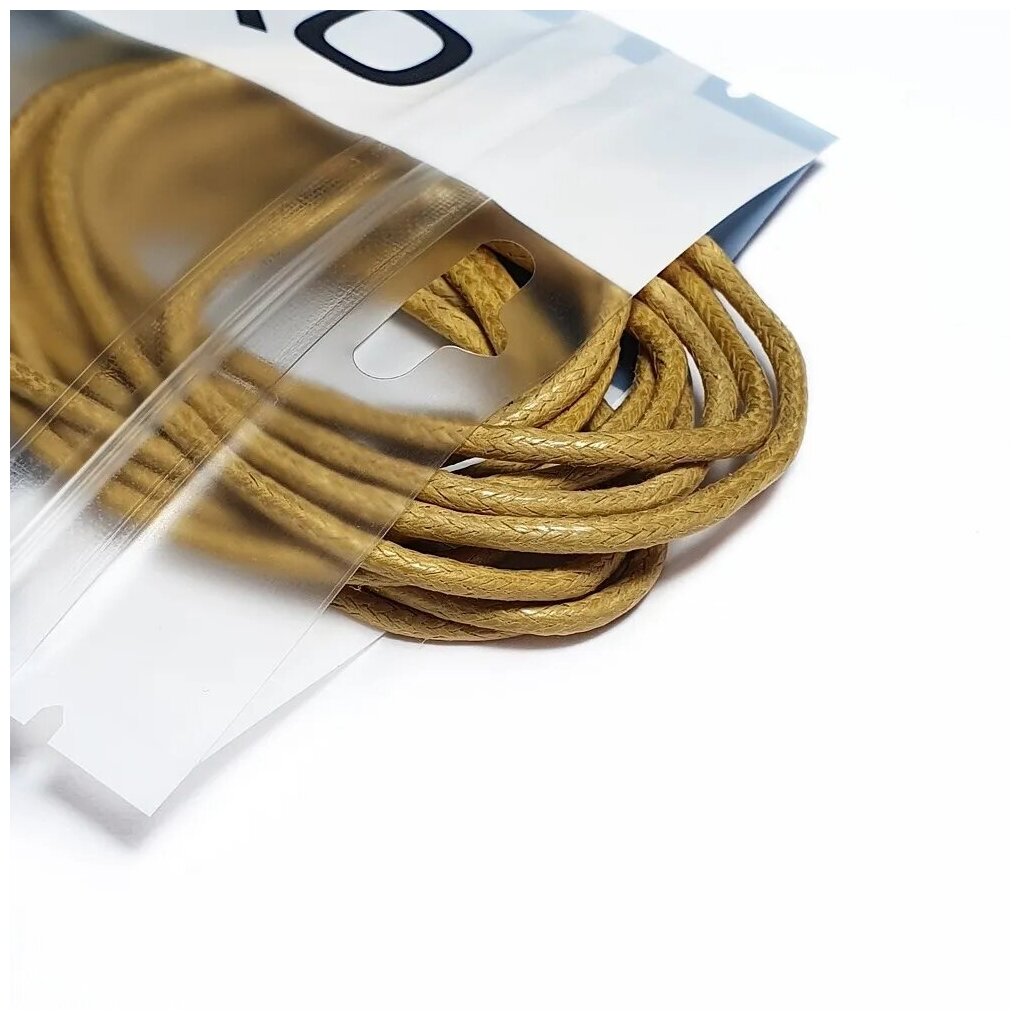 Шнурки для обуви LENKO вощеные бежевые круглые 100 см, 3 мм, 1 пара, хлопковые с пропиткой — фото 1