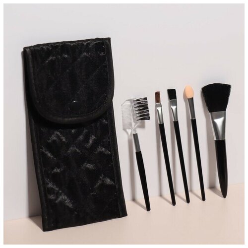 Набор кистей для макияжа Compact , 5 предметов, футляр с зеркалом, цвет чёрный набор кистей для макияжа с зеркалом