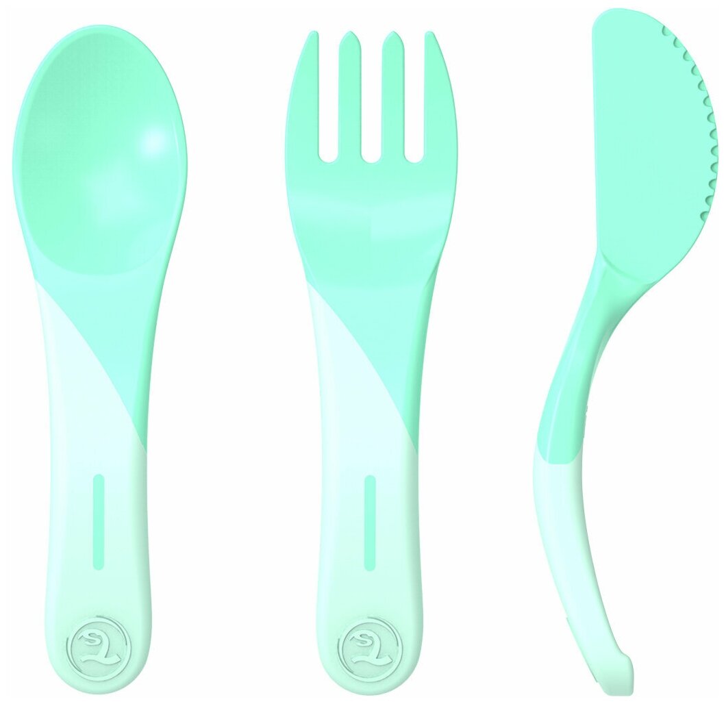 Набор приборов Twistshake (Learn Cutlery). Пастельный зелёный (Pastel Green). Возраст 6+m. Арт. 78201