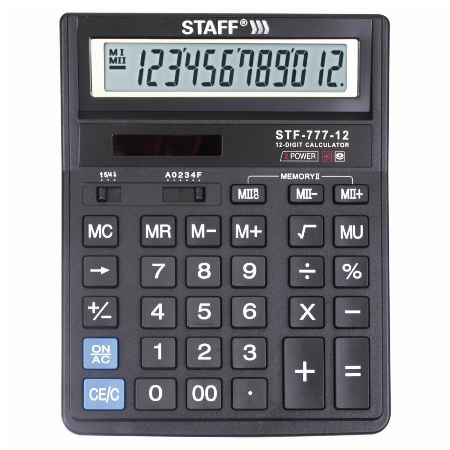 Калькулятор настольный Staff STF-777 210x165 мм 12 разрядов двойное питание чёрный