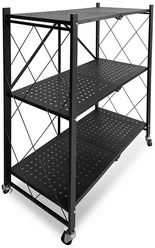 Складной металлический стеллаж / этажерка на колесиках LettBrin 73х40х88.5 см, 3 яруса, черный.