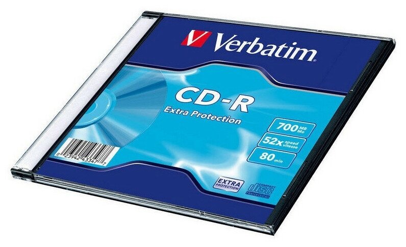 Носители информации CD-R, 52x, Verbatim Extra Protection, Slim/1, 43347, 2 шт.
