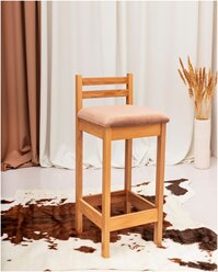Барный стул для кухни со спинкой деревянный Лофт бук, велюр, 1 шт.