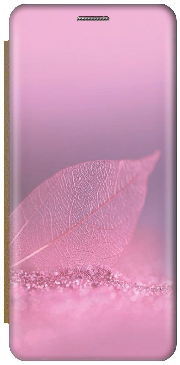 Чехол-книжка Листок в розовых блестках на Apple iPhone Xs / X / Эпл Айфон Икс / Икс Эс золотой