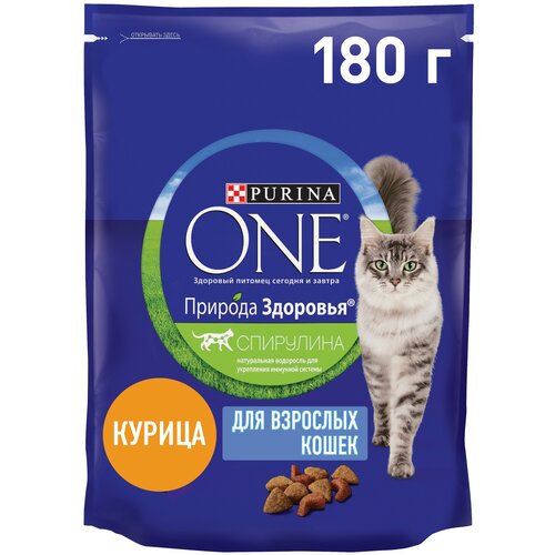 Сухой корм Purina ONE Природа Здоровья для взрослых кошек с курицей, 180 г