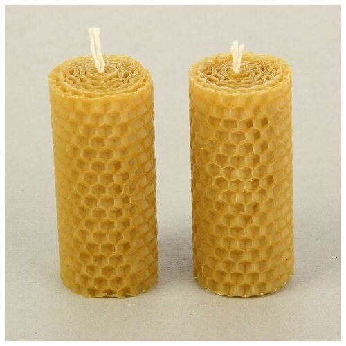 Набор свечей из вощины медовых с добавлением эфирного масла Корица 8 см, 2 шт