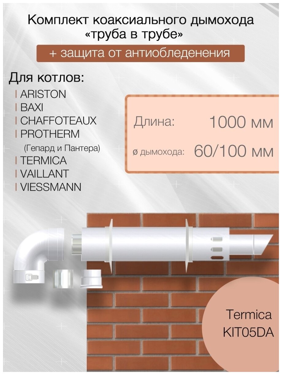 Termica коаксиальный комплект антилед KIT05DA, внешний D 100 мм, внутренний D 60 мм, толщиной 1 мм 1000 мм - фотография № 2