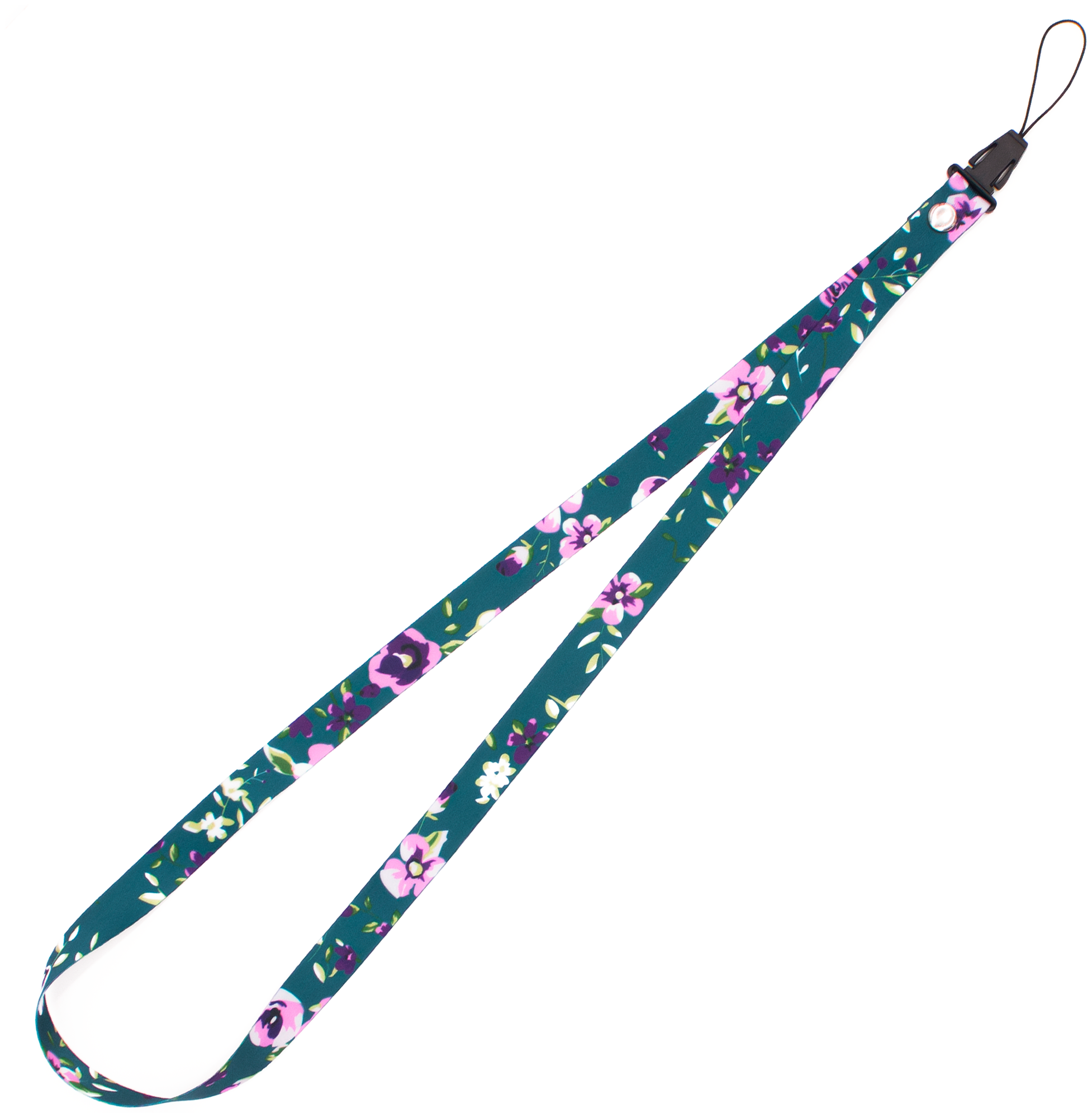 Тканевый шнурок на шею для ключей с принтом цветы синяя / Тканевая лента для ключей / Ланъярд для бейджа