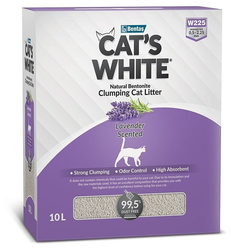 Cat's White BOX Lavender комкующийся наполнитель с нежным ароматом лаванды для кошачьего туалета (10л) - фотография № 3