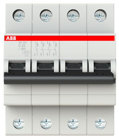 Автоматический выключатель ABB SH204 C25, 4-полюсный, 25А, 6kA, характеристика C (2CDS214001R0254) - фотография № 3