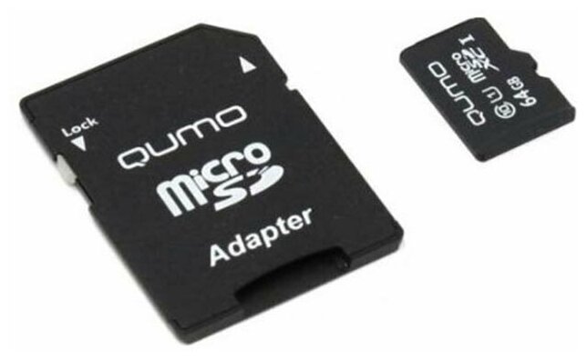 Карта памяти 64Gb - Qumo MicroSDXC UHS-I U3 Pro Seria 3.0 QM64GMICSDXC10U3 с адаптером SD