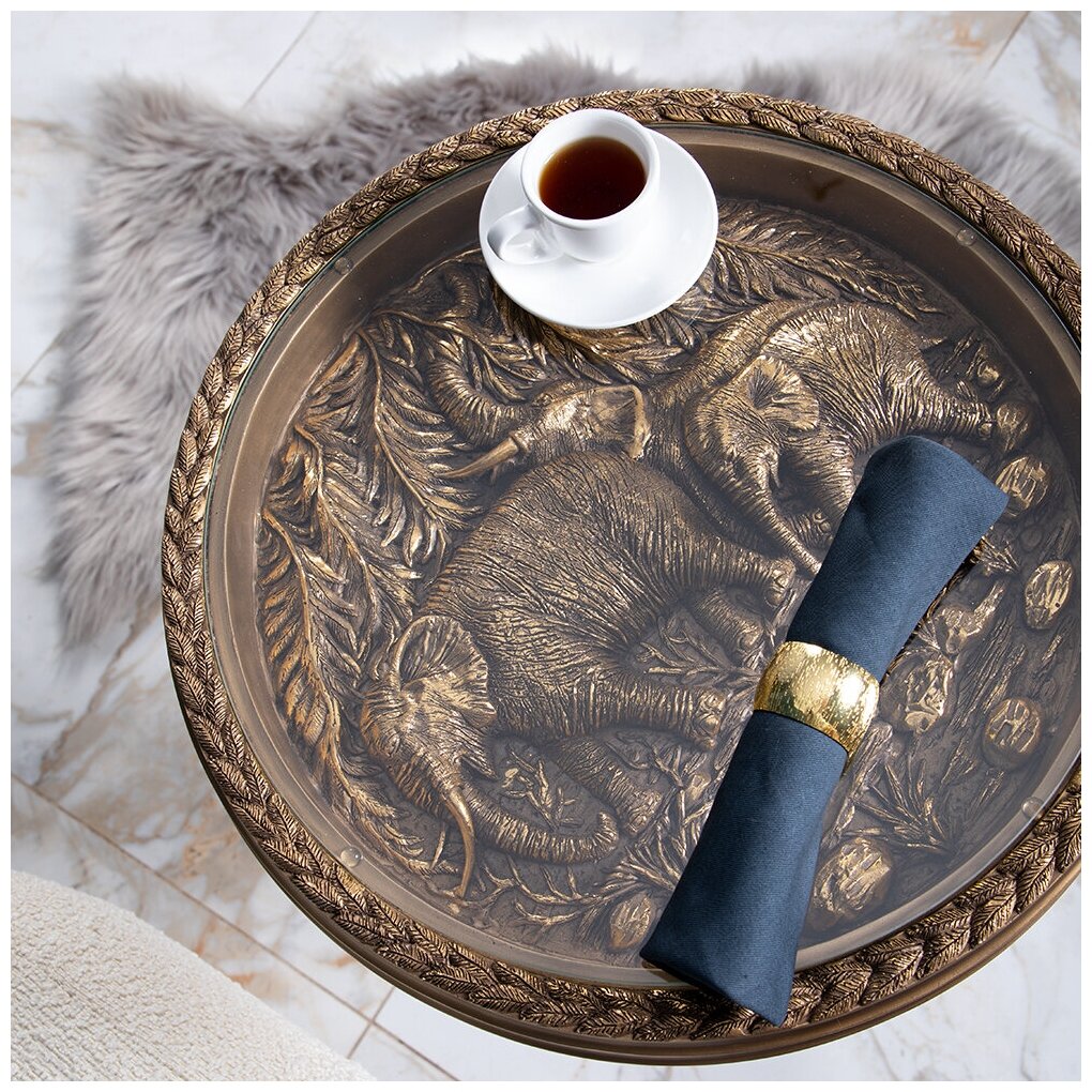 Круглый журнальный кофейный столик из мрамора Bogacho Джамбо бронзовый со стеклянной столешницей ручная работа - фотография № 6