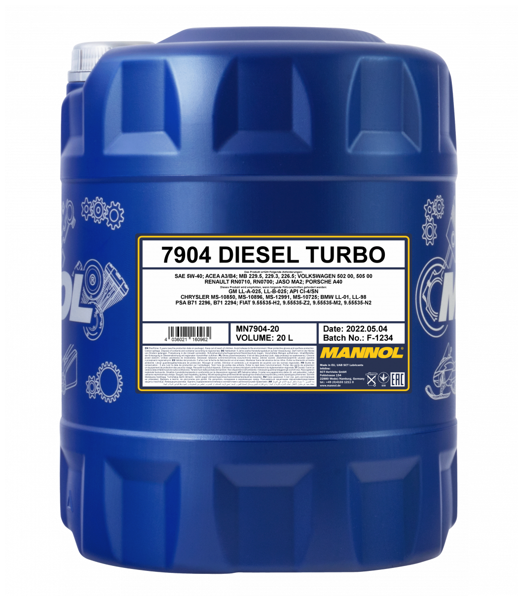 Масло моторное Mannol 7904 Diesel Turbo 5W-40 20L, 1052